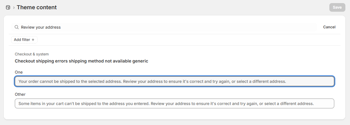 Shipping-error field