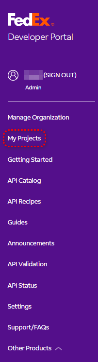 FedEx navbar for My Projects