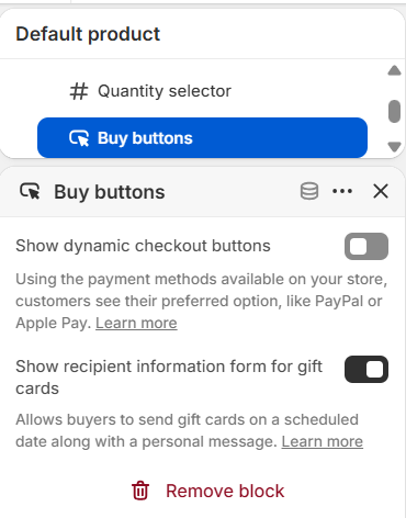 Switch of Show dynamic checkout buttons